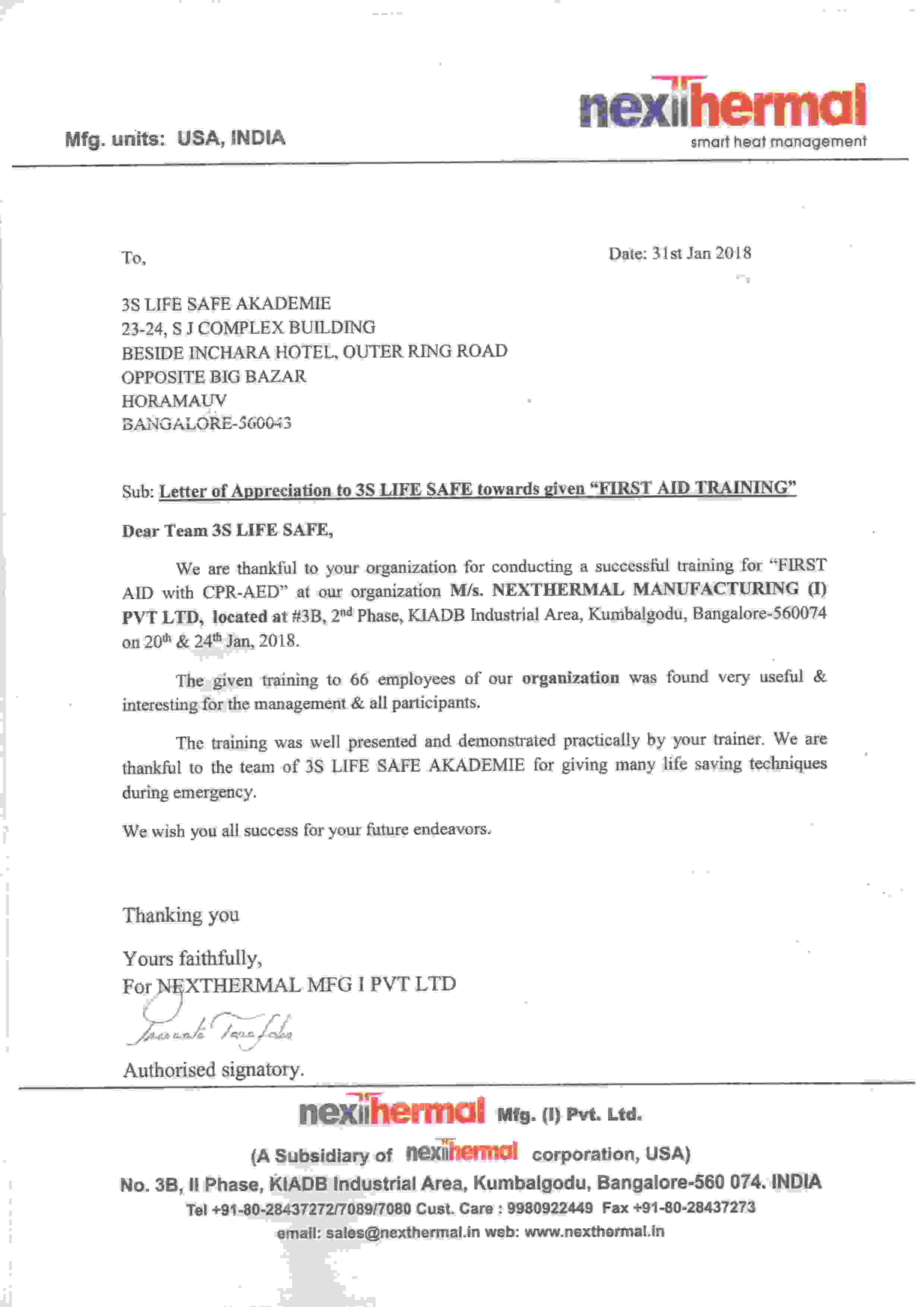 Nexi Thermal Appreciation Letter